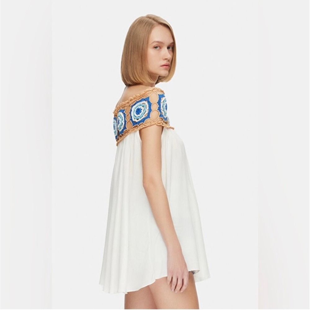 My Beachy Side Dress Zelda Crochet Mini Ivory Blue Womens Small NWT - Picture 10 of 14